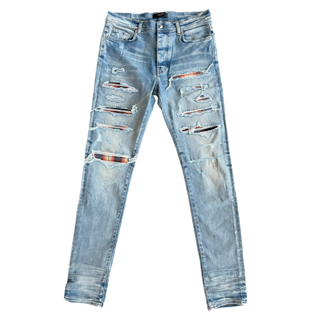 AMIRI 'PLAID BANDANA PATCH THRASHER' JEANS