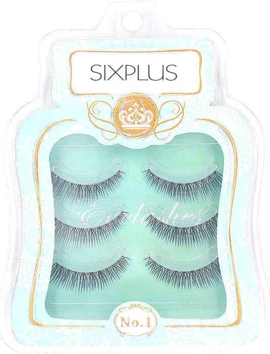 SIXPLUS False Eyelashes, Long Eyelashes (Deep Type), 3 Pairs Natural Cross Series (E)