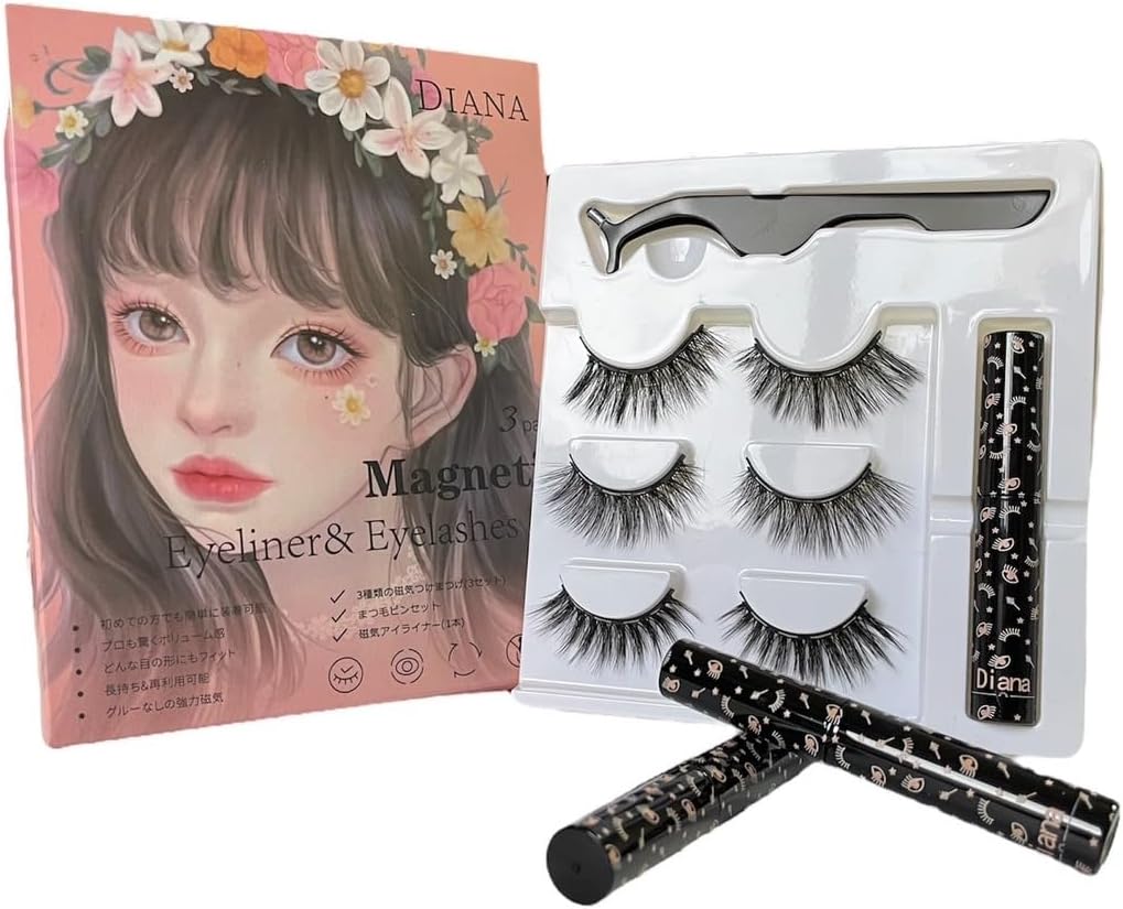 DIANA Magnetic False Eyelash Kit, 3 Types, A Type B Type, C Type Included [Magnetic False Eyelashes, Magnetic Eyelashes, Eyelashes, Repeatedly Used, Reusable, False Eyelashes, Matsueku Magunetic,