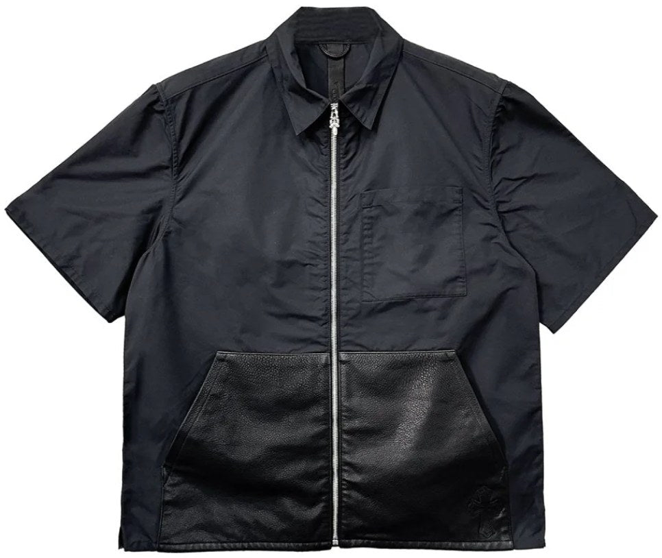 CHROME HEARTS NYLON 'LEATHER PATCHWORK' SHORTSLEEVE ZIP UP JACKET