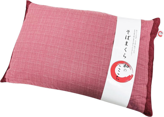 MORIPiLO 4621352 Morishita Buckwheat Husk Pillow, Made in Japan, Japanese Comfort, Red, 16.9 x 24.8 inches (43 x 63 cm), Large, Washable Cover, Japanese Pattern, 100% Cotton Material