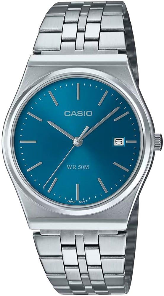 Casio Entisor Men's Analog Blue Dial Men's MTP-B145D-2A2VDF (A2199), Silver (Silver), Retro, Silver, Retro