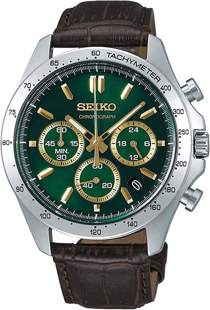 Seiko SBTR017 Men's 1/5 Second Chronograph Quartz Wristwatch, Green Brown Leather, Green Brown Leather SBTR017, Chronograph with 3 sides and 60 minutes