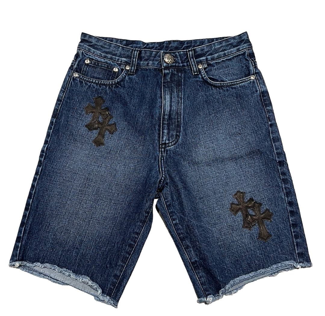 CHROME HEARTS '7 PATCH' DENIM BLUE SHORTS