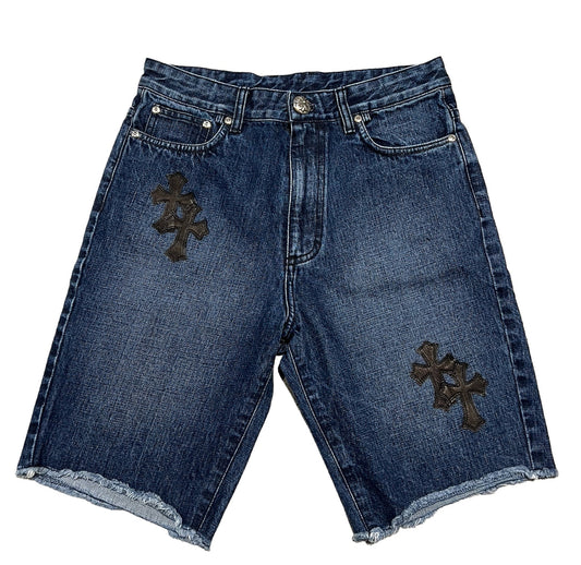 CHROME HEARTS '7 PATCH' DENIM BLUE SHORTS