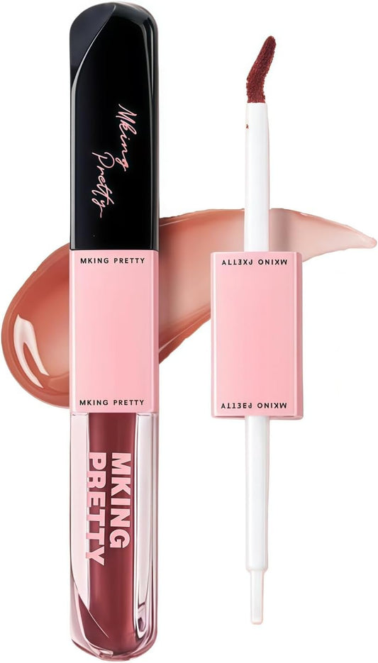 Mokis Lip Gloss, 2-in-1, High Color, Double End, Moisturizing Lip, Blood Color, Lipstick, For Daily Use, Good Color, Moisturizing, Moisturizing Lip, Blood Tone, Glossy Natural (02#)