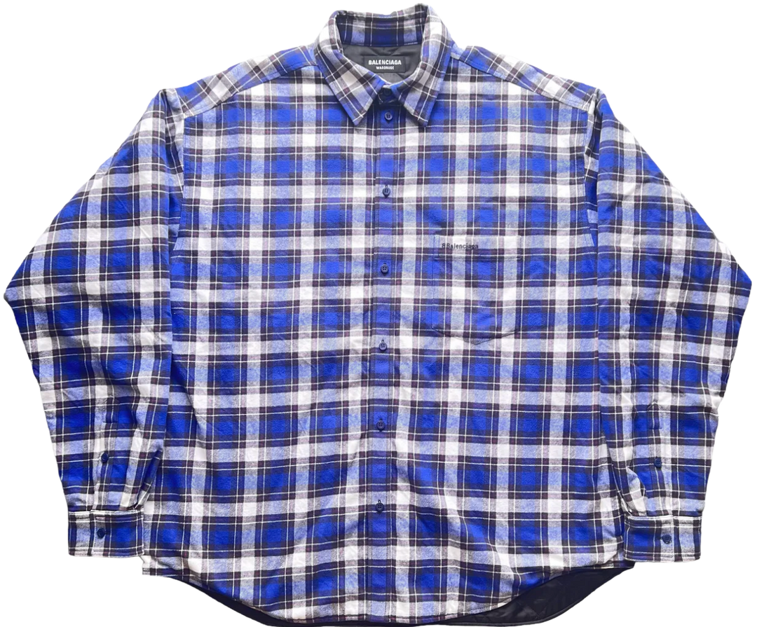 BALENCIAGA 'PADDED' OVERSIZED BLUE FLANNEL SHIRT JACKET