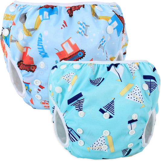 Teamoy 2 Piece Water Play Pants Set for 0-3 Years Old Baby Adjustable Size with Button Waterproof Outer Layer Polyester Mesh Inner Layer Diaper Cover for Swimming Classroom Park Beach Pool