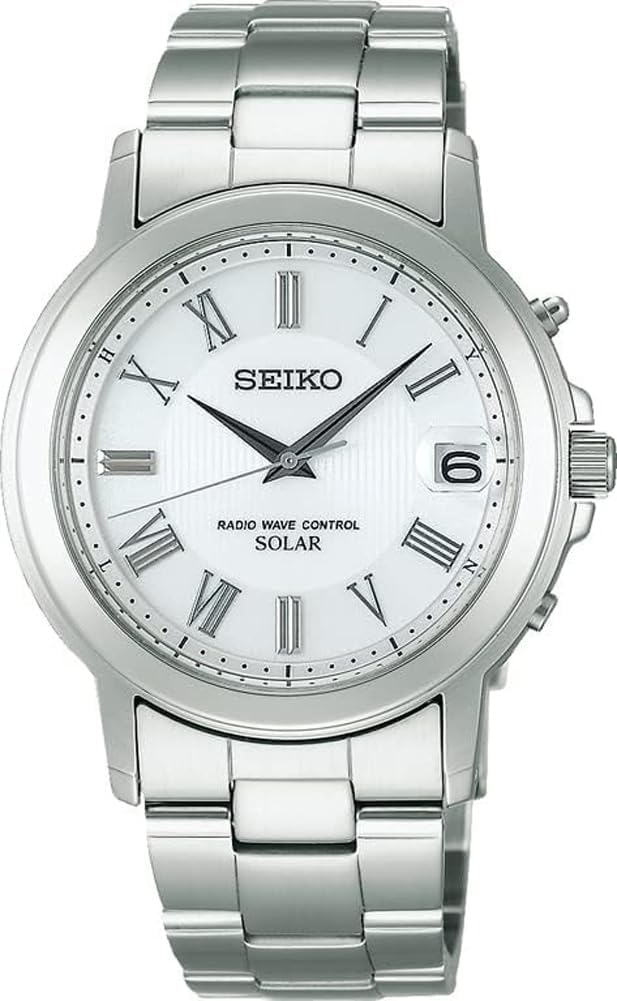 Seiko Selection Men's Wristwatch, Solar Radio, silver/white, Bracelet Type