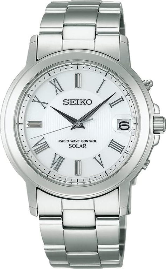 Seiko Selection Men's Wristwatch, Solar Radio, silver/white, Bracelet Type