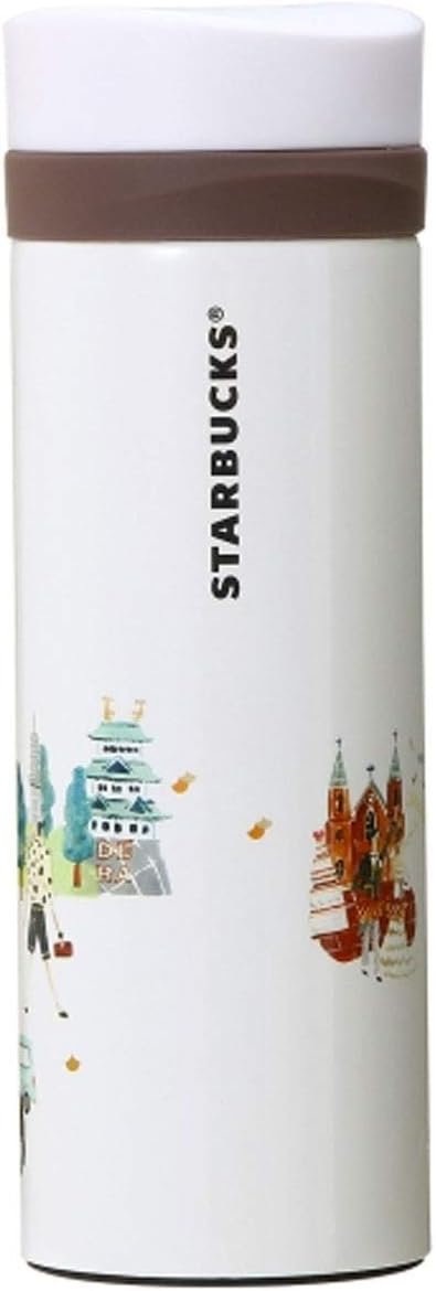 Starbucks Stava Stainless Steel Bottle, Embossed, Updated Design, Aichi, Nagoya Miso, Red Miso, Tokai TV Tower, Otsu, Region Limited, Japan Limited, White, Brown, Tumbler, My Bottle, 12 oz / 355 ml
