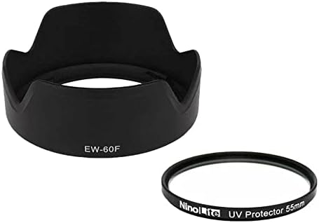 NinoLite 2 Pack EW-60F, EF-M18-150mm F3.5-6.3 IS STM Compatible Lens Hood + UV Filter 55mm / Can Be Attached to Filters and Lens Caps with Attached On, Black