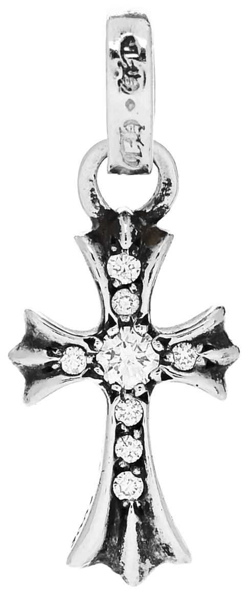 CHROME HEARTS STERLING SILVER 'DIAMOND BABY FAT CROSS' PENDANT