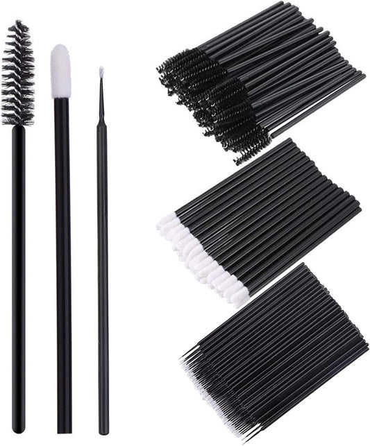 Angzhili 300pcs Disposable Makeup Applicator Kit Disposable Eyelash Mascara Brush,Disposable Lip Brush,Micro Applicator Brush,Makeup Tool Black