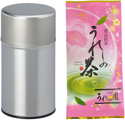 Tea no Ureshinoen Tea & Tea Canister Set, Tea Canister, Tea Canister, Tea Canister, Tea Leaves, Ureshino Tea Can, Made in Japan, Airtight, Stylish, Large, Stainless Steel, Large Capacity, Tea Leaves