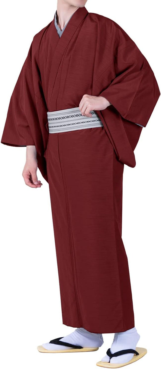 KYOETSU Men’s Unlined Kimono, Pongee Fabric, Solid Color, Washable