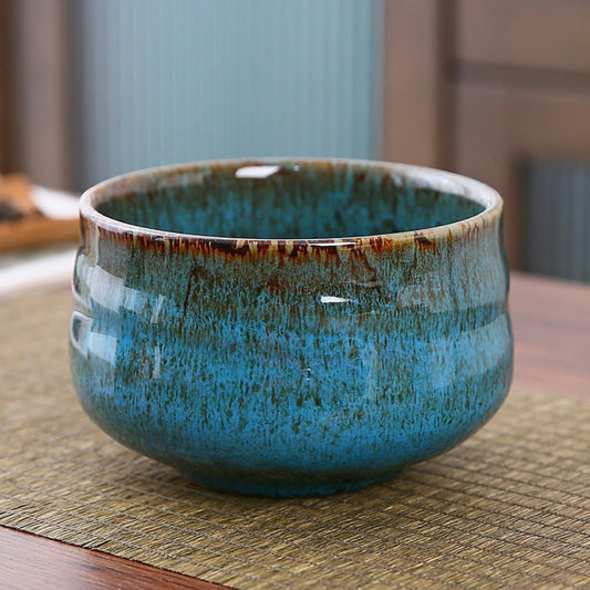 Ladfrol Matcha Bowl, Pottery, Made in Japan, Rice Bowl, Tea Ceremony, Traditional, Matcha, Tea Ceremony, Set, Pottery, Matcha, Includes Spout, Popular, Gift, Present (Blue, No Mouth) [Parallel Import]
