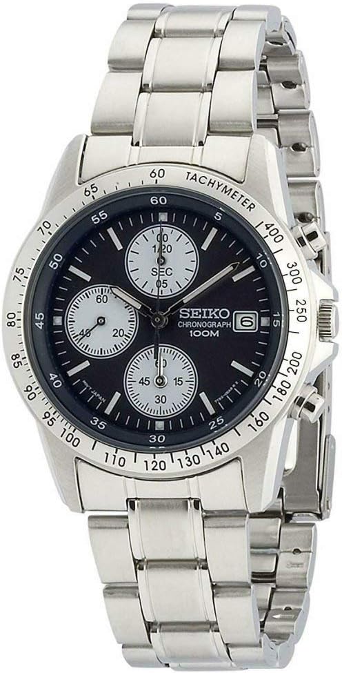 Seiko SND365 Men's Chronograph Watch, Navy x Silver, Bracelet Type