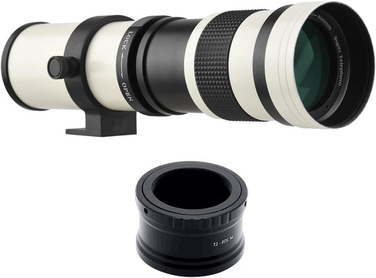 LOUJIN Camera MF Super Telephoto Zoom Lens F/8.3-16 420-800mm T2 Mount M Mount Adapter with Ring 1/4 Thread for Canon M M2 M3 M5 M6 Mark II M10 M50 M100 M200 Cameras