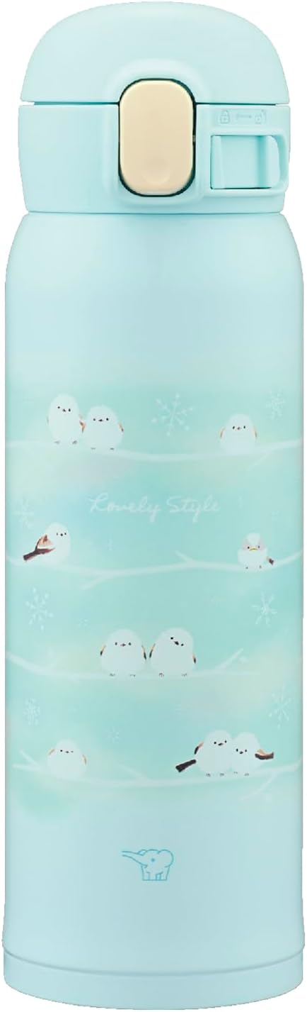 Zojirushi SM-WJ48-GZ Water Bottle, 16.2 fl oz (480 ml), Cute Kids Mug, Easy to Clean, Seamless Stopper, Only 3 Pieces, For Children, Hot & Cold Insulation, One-Touch Mug, Shimaenaga Green