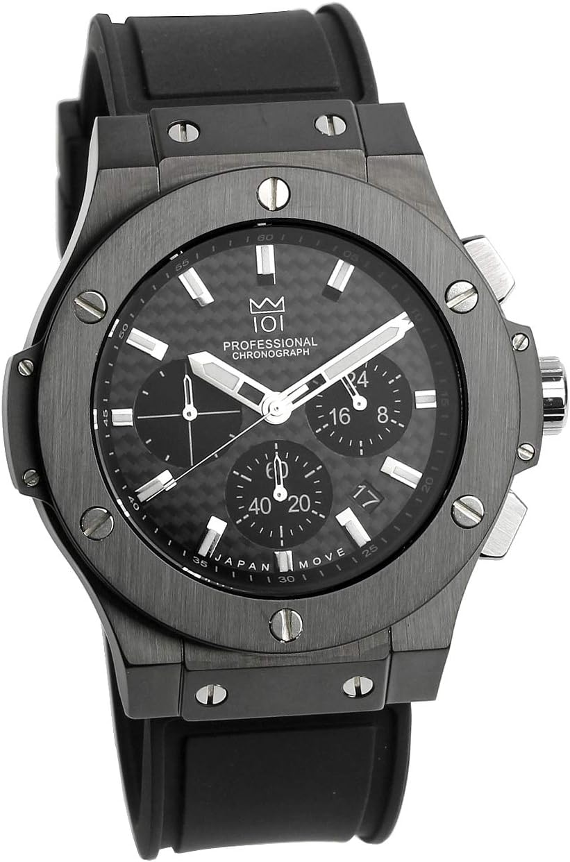 [HYAKUICHI 101] ヒャクイチ No.8 腕時計 ウォッチ 100m防水 クロノグラフ 日付表示 ラバーベルト ブラック メンズ