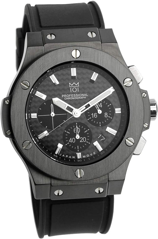 [HYAKUICHI 101] ヒャクイチ No.8 腕時計 ウォッチ 100m防水 クロノグラフ 日付表示 ラバーベルト ブラック メンズ