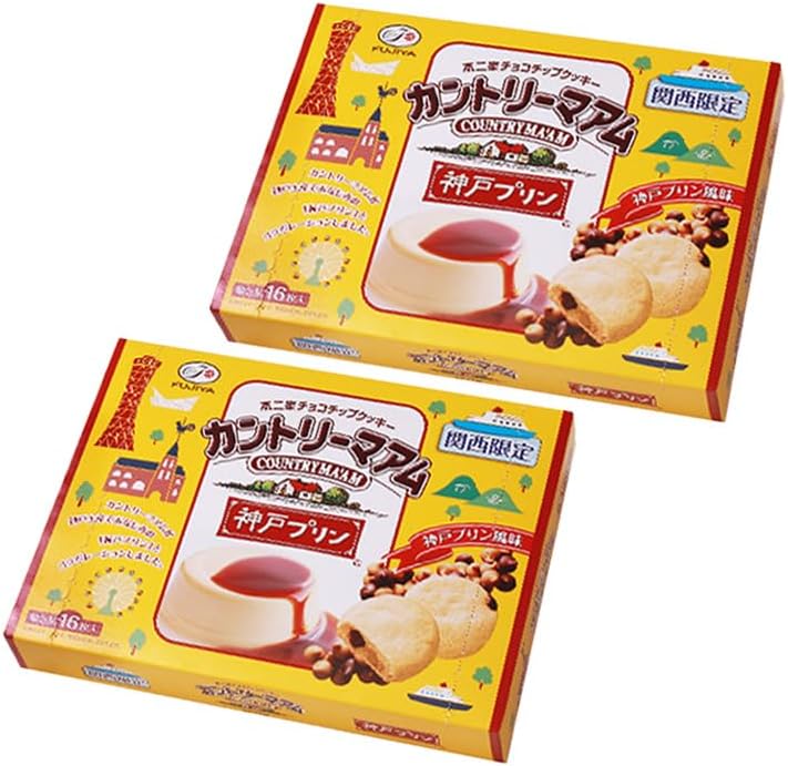 [Set of 2] Kobe Souvenir, Kansai Limited, Fuji Country Mum, Kobe Pudding Flavor, 16 Pieces, Cookies, Sweets + Original Logo Sticker