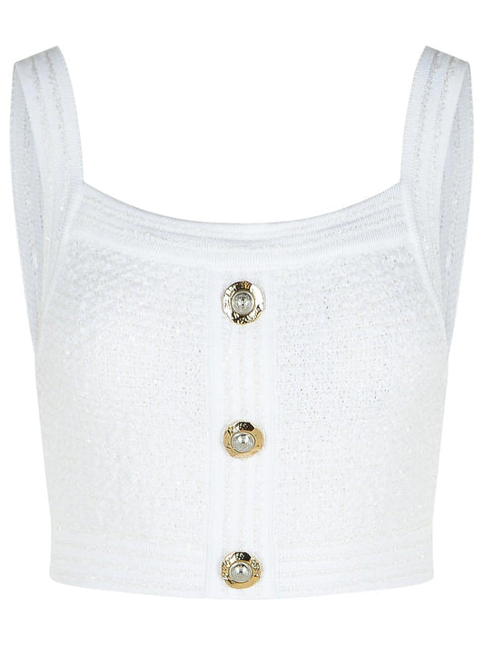 Balmain White Cotton Blend Top - Image 1