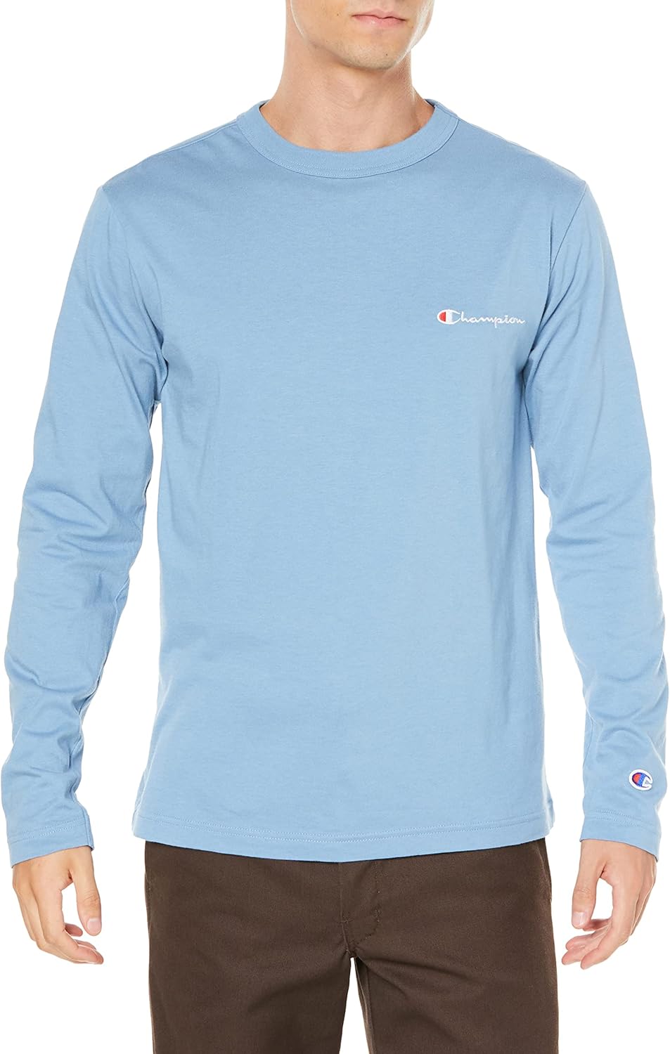 [Champion] ロングTシャツ 長袖 丸首 綿100% 刺繍 スクリプトロゴ ロングスリーブTシャツ ベーシック C8-W420Z メンズ