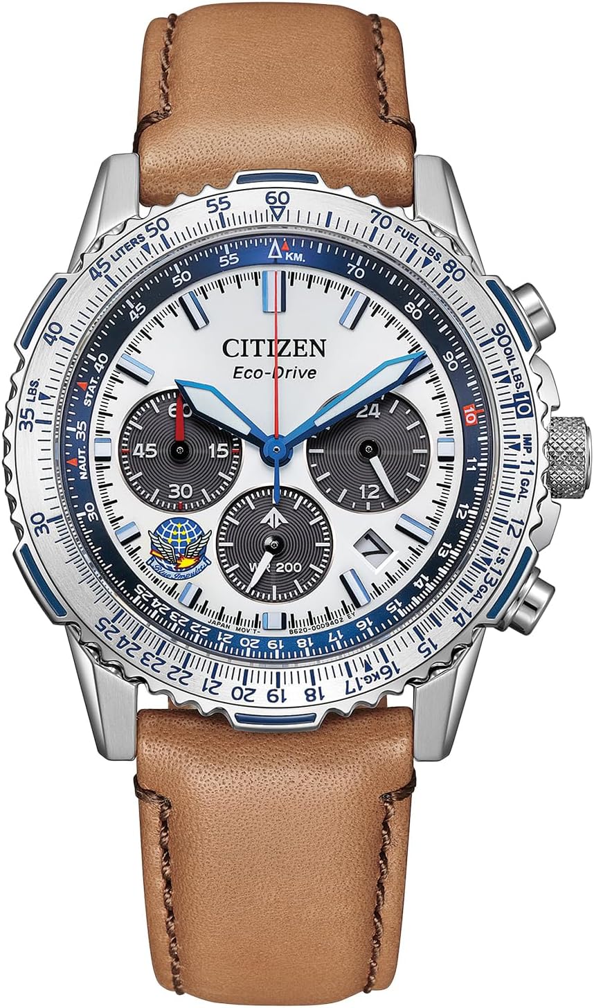 Citizen CA4661-09A ProMaster Limited Model, Blue Impulse, 20 ATM, Waterproof, Limited Box, Eco-Drive, Aviation Calculator, Chronograph, Leather Band, Analog, Second Hand, Date, Solar, White, Blue