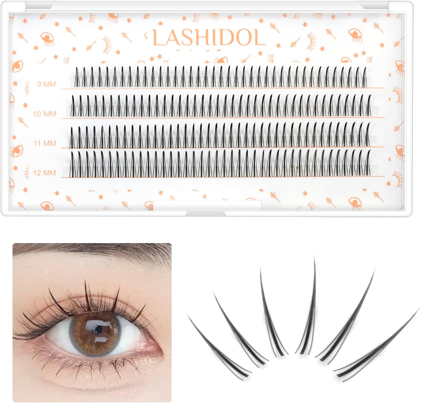 LASHIDOL Partial False Eyelashes, Matsueku, Self, Natural, Popular, DIY Eyelashes, Easy, 0.3 - 0.5 inches (9 - 12 mm) (Orchid) (A-Shaped False Eyelashes Set, Black)