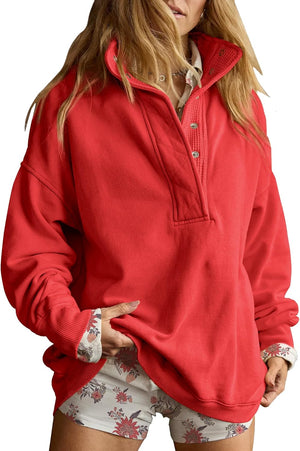 Gacaky - Sudadera para mujer de talla extragrande, informal, de manga larga, con botones, cuello Henley, ropa a la moda