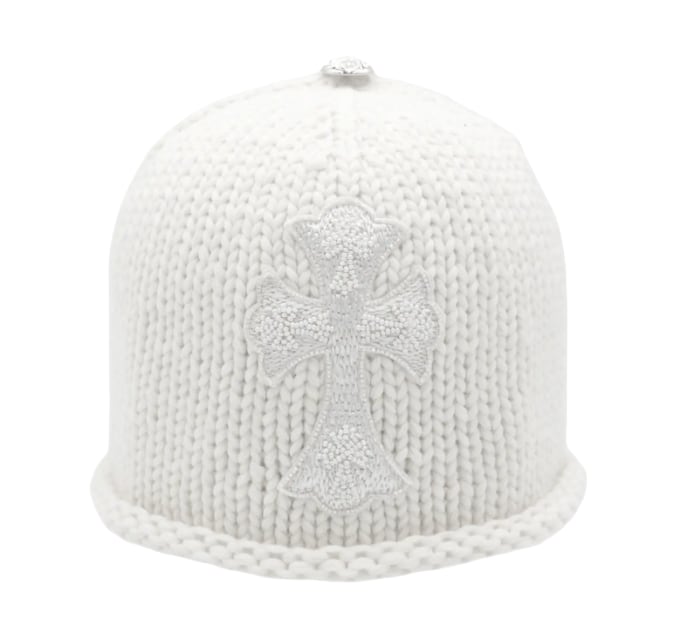 CHROME HEARTS 'BEADED CROSS' CREAM KNIT BEANIE