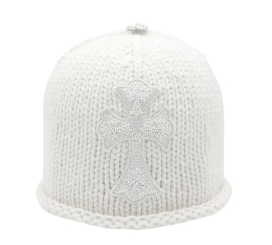 CHROME HEARTS 'BEADED CROSS' CREAM KNIT BEANIE