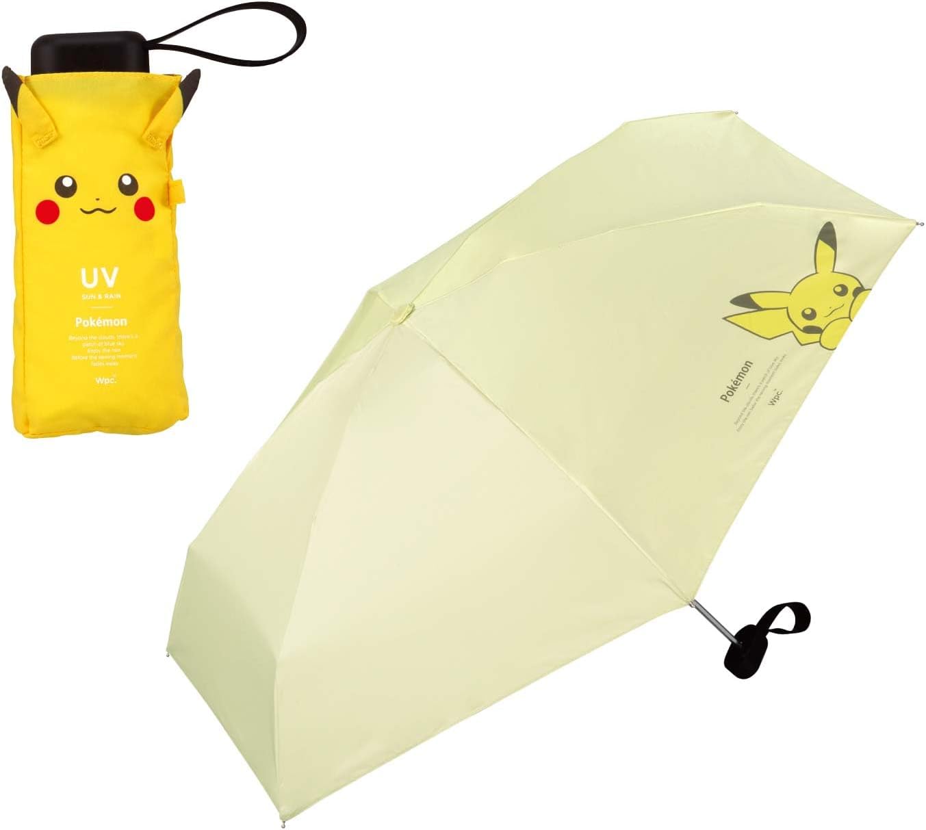 2025 Wpc. 801-PM001-102 Men's and Women's Folding Umbrella, Mini, Yellow (Pikachu), Pokemon Adventure Partner, Light Blocking, 100% UV Protection, UPF 50+, Heat Shield, For Both Sunny and Rainy