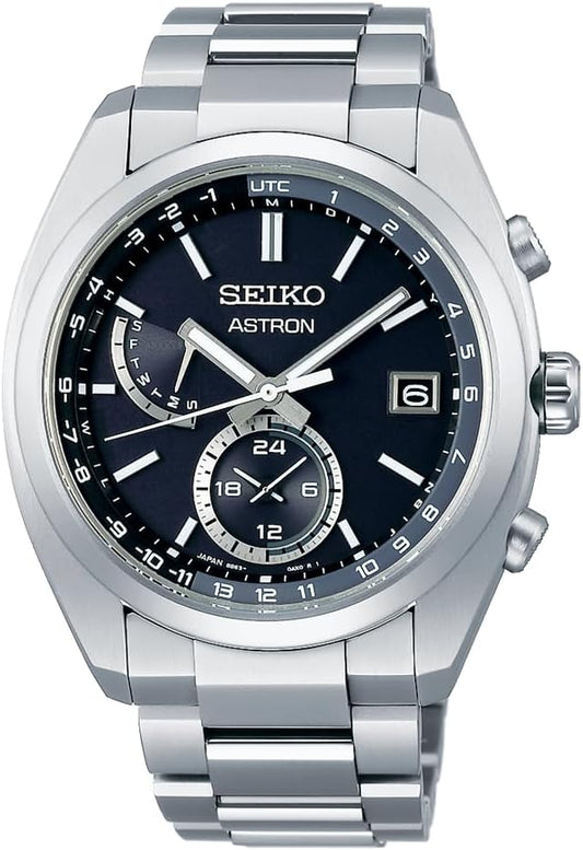 Seiko Watch Astron Original Solar World Time Wristwatch, silver/black, 1 piece, Standard Series