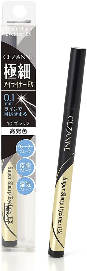 Cezanne Ultra Fine Eyeliner 10 Black 0.01 fl oz (0.48 ml) Liquid Eyeliner Waterproof Moisture Proof Highly Colored