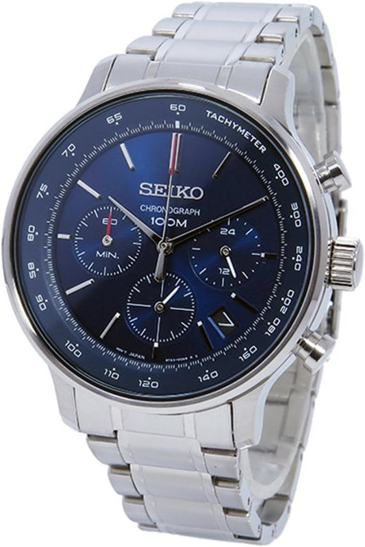 Seiko SSB163P1 Men's Blue Chronograph 328.4 ft (100 m) Waterproof Watch with Manufacturer's Genuine Box, Bracelet Type