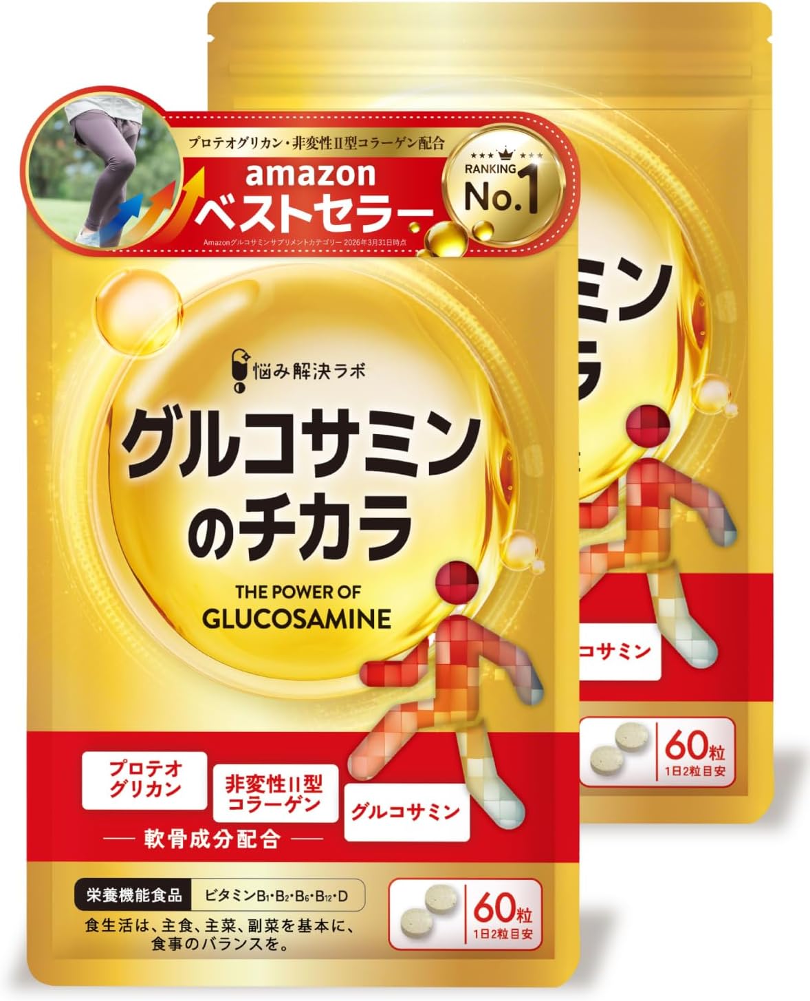 Knee and Joint: The Power of Glucosamine, Proteoglycan, Glucosamine, Non-Denatured Type II, Collagen, Knee, Joints, Supplement, 60-Day Supply, 120 Tablets, Hyaluronic Acid, Muscle Components
