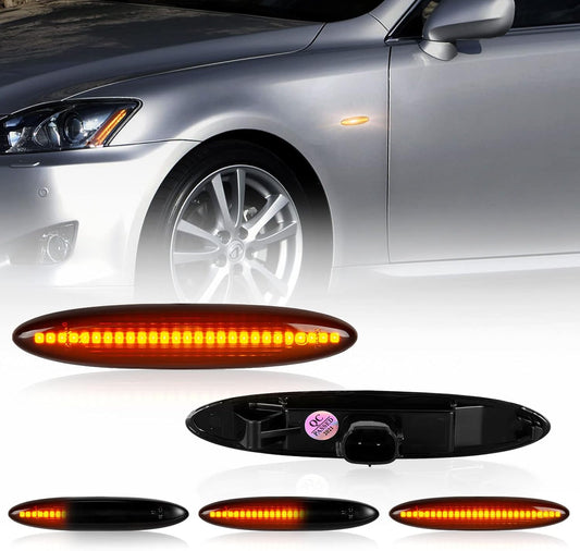 POPMOTORZ Crown LED Side Marker, Mark X 120 Series, Mark X Geo, 10 Series, Sequential LED Side Turn Signal Smoke Lens Genuine Replacement Set of 2