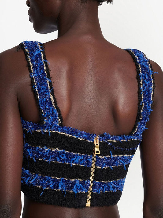 Balmain バルメインクロップドストライプツイードブラトップ - Image 1