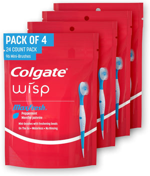 Colgate Max Fresh Wisp - Mini cepillos de dientes desechables de viaje, menta, 24 unidades (paquete de 4)