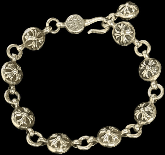 CHROME HEARTS 'CROSSBALL' 9 LINK SILVER BRACELET