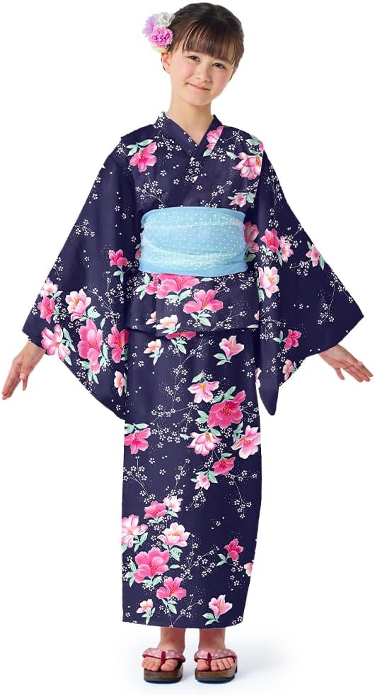 COLORFUL CANDY STYLE NB700140 Yukata Set, 55.1 inches (140 cm), Sweet Pea/Navy Blue, Children's Yukata Set, Dress, Fireworks Display, Summer Festival, Girls