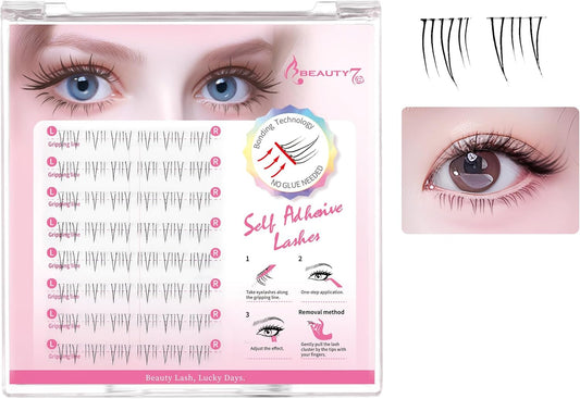 Beauty7 Glue-Free Partial False Eyelashes, Glue-Free, Bunchy False Eyelashes, Self-Adhesive False Eyelashes, Natural, Transparent Axis, Lower Eyelashes, Short, Soft, Actress Eyelashes, Reusable,