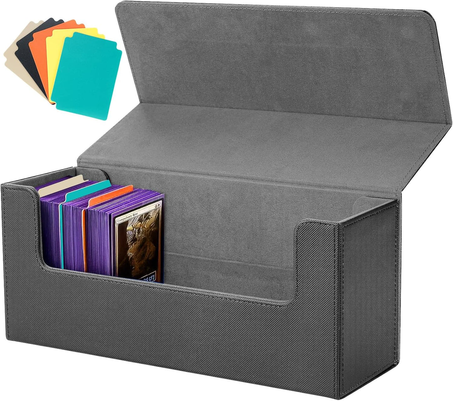 Deck Case, Trading Card Case, Card Storage Box, Holds 37 Magnetic Loaders or 500 Cards, Large Capacity, Includes 5 Dividers, Strong Magnetic Closure, PU Leather, Various Card Games, Sleeve Compatible