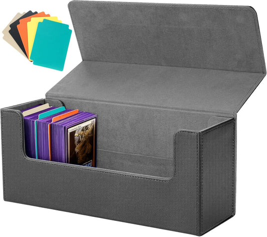 Deck Case, Trading Card Case, Card Storage Box, Holds 37 Magnetic Loaders or 500 Cards, Large Capacity, Includes 5 Dividers, Strong Magnetic Closure, PU Leather, Various Card Games, Sleeve Compatible