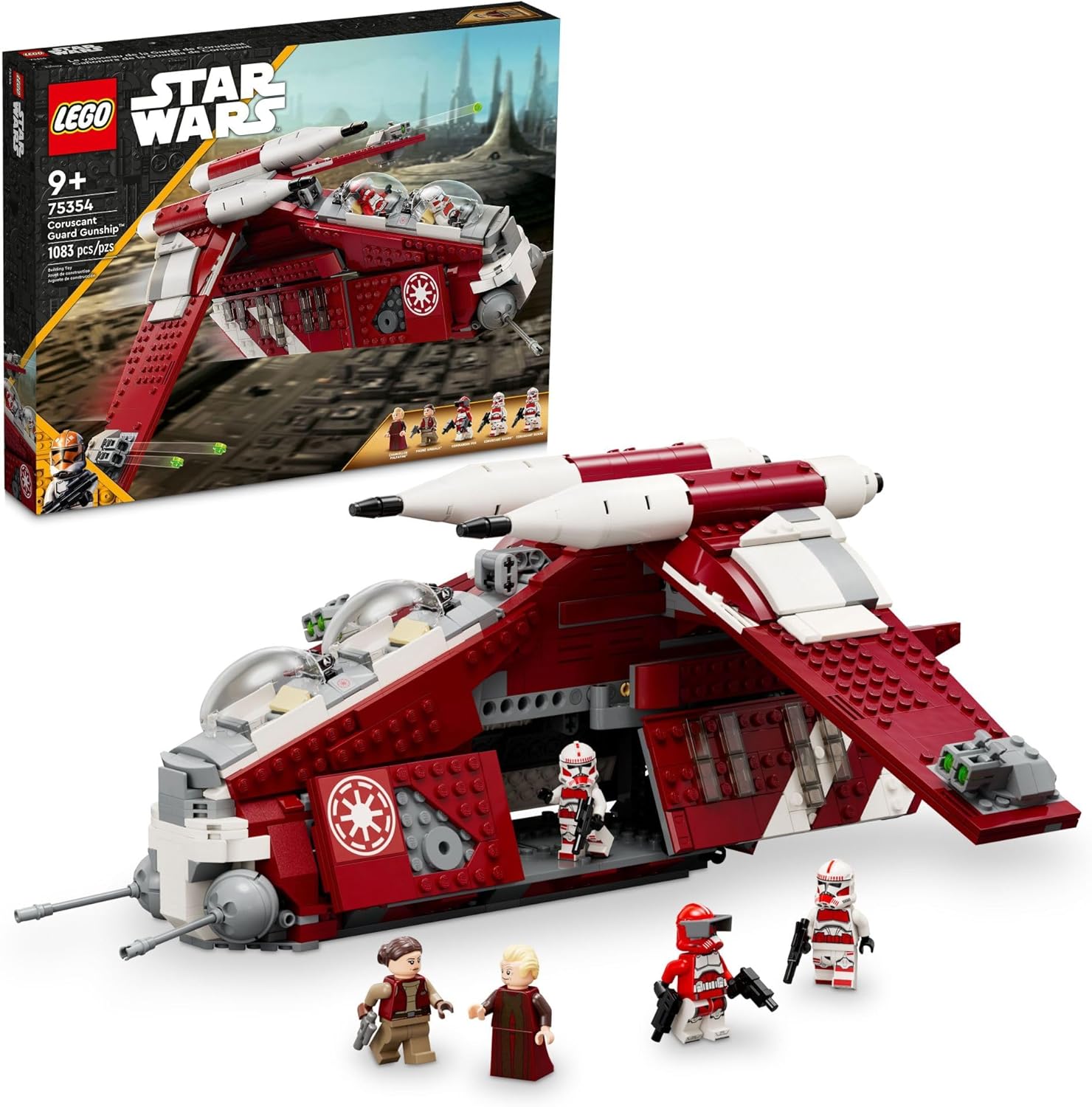 LEGO Star Wars Nave de combate Coruscant Guard 75354 Juguete para construir Star Wars para niños de 9 años, idea de regalo para fanáticos de Star Wars, incluyendo el canciller Palpatine, Padme y 3 minifiguras de soldado clon