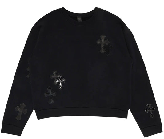 CHROME HEARTS PONYHAIR MULTICROSS BLACK CREWNECK