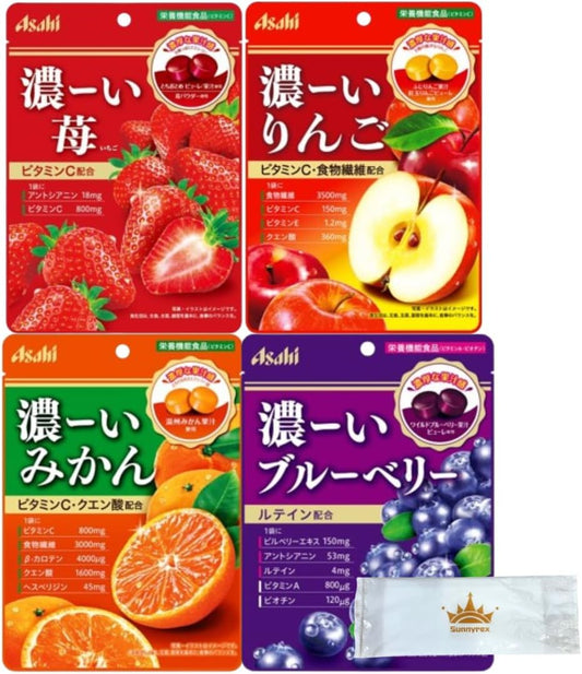 Asahi Group Foods, Dense Strawberry, Apples, Oranges, Bluberries, 4 Types, 1 Bag of Each, 2.9 oz (84 g), Sweets, Candy